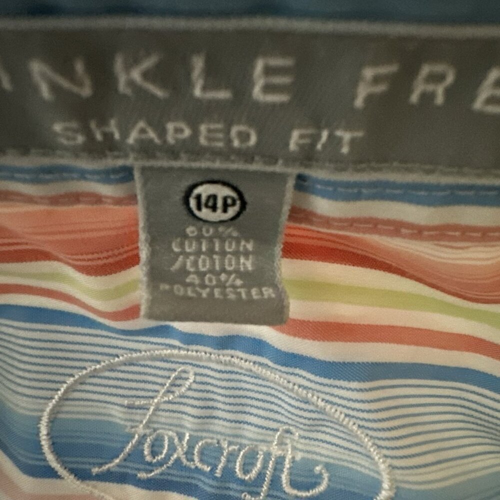 Foxcroft Wrinkle Free Striped 3/4 Sleeve Top Sz 14P Button Cotton Travel *Flaw - Picture 4 of 11